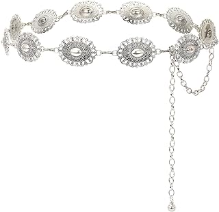 Western-Style Concho Body Chain Top with Turquoise Alloy for Women, Adjustable Boho Silver Link Belt