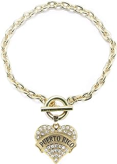 Inspired Silver - Gold Pave Heart Charm Toggle Bracelet with Cubic Zirconia Jewelry