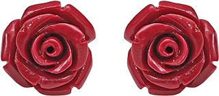 AeraVida Realistic Blooming Carved Red Rose .925 Sterling Silver Earrings