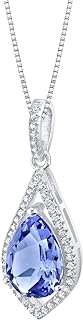 PEORA Simulated Tanzanite Floating Teardrop Pendant Necklace for Women 925 Sterling Silver, 3.50 Carats Pear Shape 12x8mm, with 18 inch Chain