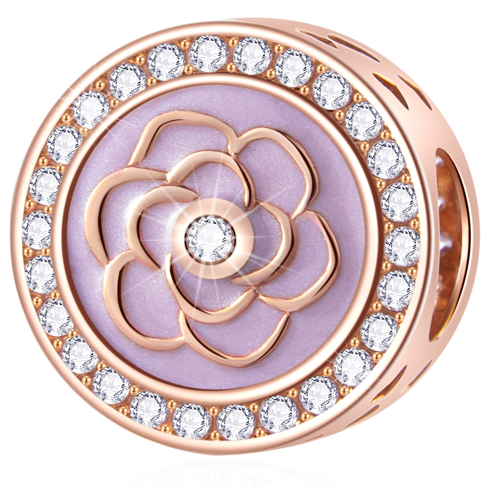 Flowers and Clover Charms fits European Valentiens Bracelet, Rose Gold Magnolia Rose Flower Charm, Shamrock,Sparkling Snowflake, Daisy Cherry Blossom in 925 Sterling Silver, Gifts for St Patrick's Day