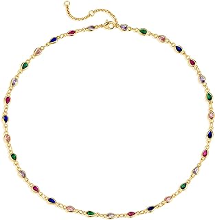 Dainty 18K Gold-Plated Link Chain Choker Necklace with Luminous Cubic Zirconia for Women - Elegant Drop-Shaped Design Jewelry Gift