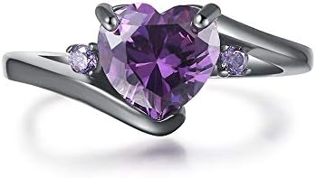 Black Gold Plated Heart Shaped Stone Solitaire Style Fashion Vintage Wedding Engagement Promise Statement Ring Hypoallergenic Halloween Jewelry for Women Men-Purple 9