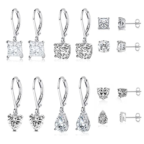 925 Sterling Silver Drop Earrings for Women Princess Teardrop 5A Cubic Zirconia Earrings Hypoallergenic Dangle Earrings for Wedding