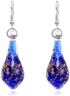 Glass Water Drop Shape Glaze Spiral Dangle Earrings Lampwork Handmade Glass Bead Geometric Earrings for Women Jewelry