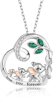 Mother-Daughter Elephant Love Heart Pendant with Cubic Zirconia Detailing on 925 Sterling Silver Chain - Perfect Mom Birthday Gift