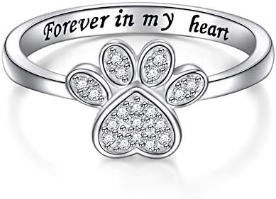 S925 Sterling Silver Jewelry Engraved Forever in my heart Puppy Dog Cat Pet Paw Print CZ Ring