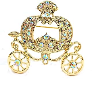 Gold Tone Pin Clasp Pumpkin Carriage Brooch with AB Crystal Accents for Children and DIY Wedding Projects - Fairy Tale Inspired Design