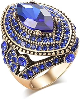 Vintage Gorgeous Big Size Gold Plated Crystal Inlaid Statement Ring Punk Turkish Colorful Gemstone Dinner Party Jewelry for Women