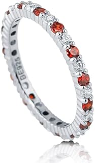 BERRICLE Sterling Silver Simulated Garnet Pave Set Cubic Zirconia CZ Stackable Fashion Anniversary Eternity Ring for Women, Rhodium Plated Size 4-10