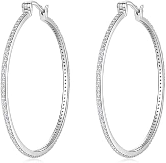 D-Color Moissanite Snap-Back 30/40mm Hoop Earrings for Women, 18K White Gold Plated Sterling Silver Huggie Design, Perfect Gift for Girlfriend, Birthday or Wedding