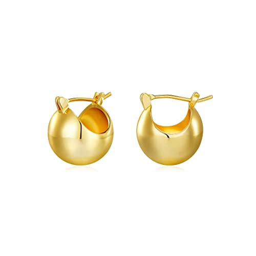 LOUMILEO Chunky Gold Hoop Earrings Small Gold Hoop Earrings for Women 14K Real Gold Plated Hoop Earrings Hypoallergenic Thick Gold Hoop Earrings for Women Bottega Earring Dupes