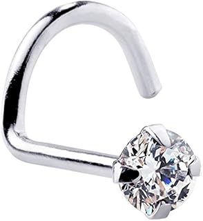 FreshTrends 14K White Gold Nose Ring, 20 Gauge Stud with Sparkling Cubic Zirconia Gem - Available in 1.5mm, 2mm, 3mm, Twist Design for Secure Hold, Nickel-Free & Skin-Friendly - Made in USA