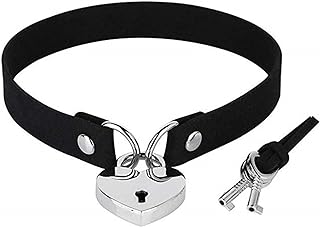 Padlock Choker Collar Necklace Lover Heart Padlock Charms Leather Choker Necklaces Punk Gothic Lock Key Lolita Collar Openable Heart Lock Key Necklaces Goth Jewelry Valentines Couple Gifts