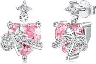 925 Sterling Silver Heart Bow Stud Earrings with Cubic Zirconia for Women - Sparkling, Hypoallergenic, Push-Back Design Jewelry for Various Occasions
