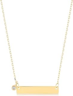 GELIN 14K Solid Gold Bar Necklace with Diamond | 14k Gold Pendant Necklace for Women, 18"