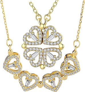 Foldable 4-Leaf Clover Necklace - Stainless Steel, 18k Gold Plated | Ideal Gift for Women's Birthday, Mother's Day, Christmas, Valentine's Day, Lucky Heart Pendant For Her