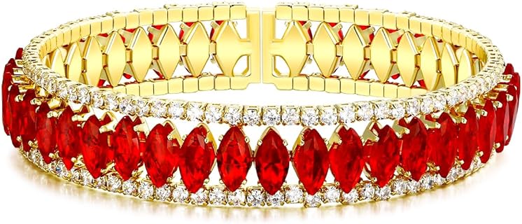 Valentine's Cubic Zirconia Bead Bracelet with Box Chain for Women, Gold Plated Cuff Design