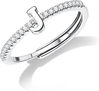 S925 Sterling Silver Stackable Initial Rings | Cubic Zirconia Gem | Perfect for Girls & Women | Adjustable Design | Unique A-Z Alphabet Letters