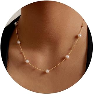 HANLI Gold Pearl Necklace 14K Gold Plated Dainty Pearl Necklace Freshwater Single Pearl Necklace Simple Everyday Necklaces for Women
