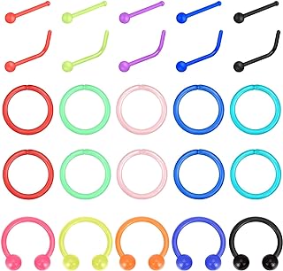 Qmcandy Nose Rings Retainer Colorful Bioflex Acrylic Helix Rook Daith Tragus Nose Studs