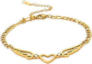 Angel Wing Anklet with Lobster Claw Clasp - Stainless Steel Heart Design for Women and Girls