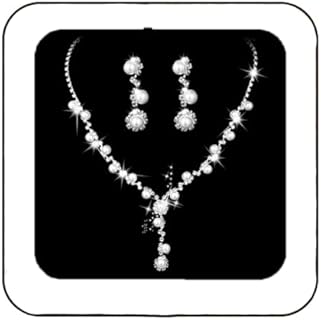 Unicra Silver Pearl Bridal Wedding Jewelry Set Rhinestone Necklace Earrings Bracelet Sets Formal Costume Jewelry for Women and Brides