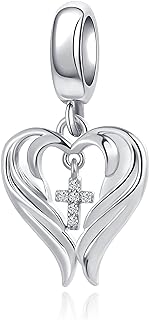 Copper Clasp Guidance Angel Wing Cross Charm Bracelet with Cubic Zirconia Bead for Pandora Lovers - Rhinestone and Crystal Décor