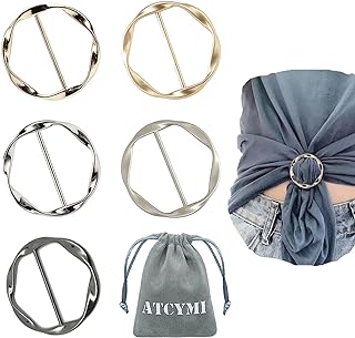 5PCS Silk Scarf Ring Clip T-shirt Tie Clips for Women Fashion Metal Round Circle Clip Buckle Clothing Ring Wrap Holder with 1 Storage Bag