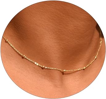 14K Gold Plated Coin Bead Necklace with Lobster Clasp for Women, Cable Chain Design, Brass Choker - Perfect Trendy Gift for Girls.