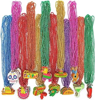 100PCS Mexican Party Decorations, Cinco de Mayo Beads Necklace Decorations, 12 Kinds Metallic Mexican Party Decor Necklace, Fiesta Cactus Pinata Maracas Accessories for Cinco de Mayo Party Favors