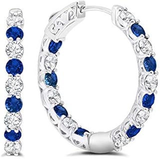 Lock Post Birthstone Hoop Earrings, Sterling Silver Notched Back Finding, Bold Gemstones, Ideal for Women, Classic 1-Inch Inside Out Design by MAX + STONE