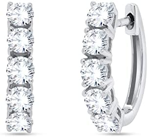 14K White Gold Plated Sterling Silver Hoop Earrings with 3 Carat Cubic Zirconia for Women - Perfect Mother's Day Gift, Snap Back Findings, Classic Round Cut Design