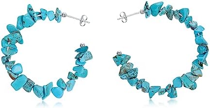 Sterling Silver Turquoise Bead Hoop Earrings with Lever Back Closure - Hypoallergenic Jewelry for Women and Girls