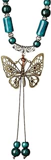 Cable Chain Ceramic Butterfly Pendant Necklace for Women, Hippie Bohemian Style - Gift for Girls