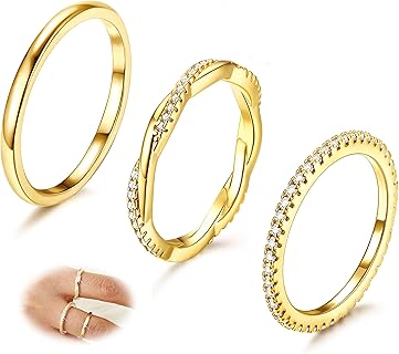 Diamday Anillos de Oro para Mujer con Cubic Zirconia, en Tamaño 12, Estilo Moderno y Minimalista. Diseñados para Compromisos y Bodas, Perfectos para un Uso Diario