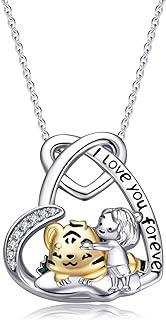 Zircon-Studded Tiger Pendant Necklace in Sterling Silver with Cable Chain, Ideal Gift for Women, Heart-Shaped Cat/Squirrel Design