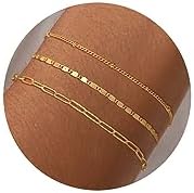 Gold Bracelets for Women, Dainty 14K Gold Plated Bracelet Stack Gold Beaded Bracelet Set Waterproof Paperclip Chain Stackable Bracelets Cute Minimalist Womens Jewelry Trendy for Teen Girls Gift