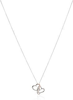 Amazon Essentials Sterling Silver Two Tone Double Heart Pendant Necklace Made with Crystal (18") (previously Amazon Collection)