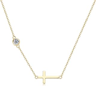 Women's Sterling Silver Cross Pendant Necklace with Moissanite Gem and Cable Chain - Platinum Plated Elegance for Anniversaries and Birthdays