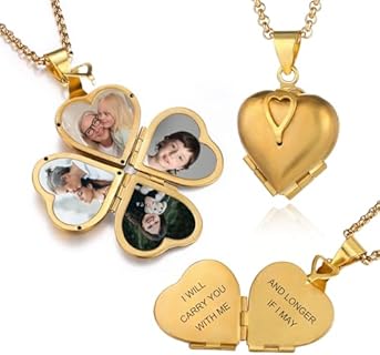 MeMeDIY Personalized Heart Locket Necklace That Holds 4 Photos Custom Photo Locket Pendant Necklace for Women/Mom Expanding Photo Locket Necklace Gold Plated Vintage Locket Necklace