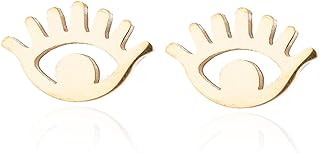 Unisex High-Polished Stainless Steel Evil Eye Stud Earrings with Push-Back Mechanism for Uncomplicated Charm - Versatile Rose Gold Silver Design for Men and Women