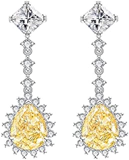 9.19cttw/14.4cttw/14.86cttw Drop Dangle Earrings Yellow/Pink Halo Cubic Zirconia Simulated Diamond CZ 925 Sterling Silver Earring for Women