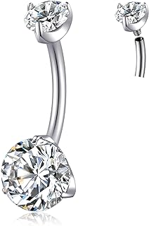 ZUOPOEKI Titanium Belly Button Ring Internally Threaded Long 10mm/12mm/14mm Belly Button Piercing Jewelry for Women
