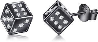 PHNIBIRD Mens Earrings Stud Dice Shape Mens Square Earrings Hypoallergenic Stud Earrings Fashion Dainty 8mm for Father Son or Cool Girl