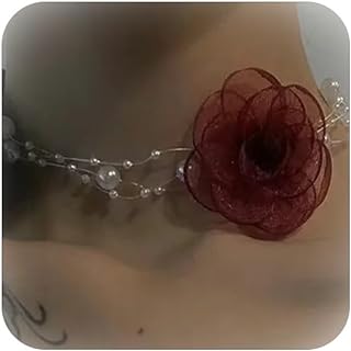 Flower Choker Necklace Summer Boho Rose Flower Choker Necklace Beige White Purple Red Black Flower Pearl Choker Necklace Wedding Jewelry Gift for Women Teens Girls