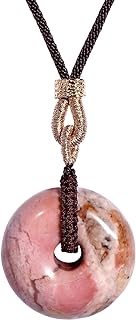 Rhodonite Circle Donut Crystal Pendant Necklace Protection Crystals Reiki Amulet Lucky Necklaces for Women Adjustable