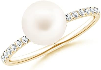Angara Natural Freshwater Cultured Pearl Classic Ring for Women in Sterling Silver/14K Solid Gold| June Birthstone Jewelry Gift for Her | Birthday| Wedding| Anniversary| Engagement