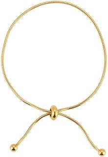 Snake Bone Titanium Gold Plated Bangle Bracelet for Women Girls and Teen Girls, Silk Bracelet for Women - Handmade Silk String Bracelet with Gold Plated Beads (Gold)