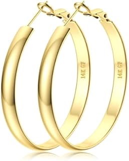 BESTEEL 14K Gold Filled Hoop Earrings for Women, 5mm Wide Large Flat Gold Hoop Earrings, Hypoallergenic Lightweight Oversized Big Hoop Earrings Gold for Girls